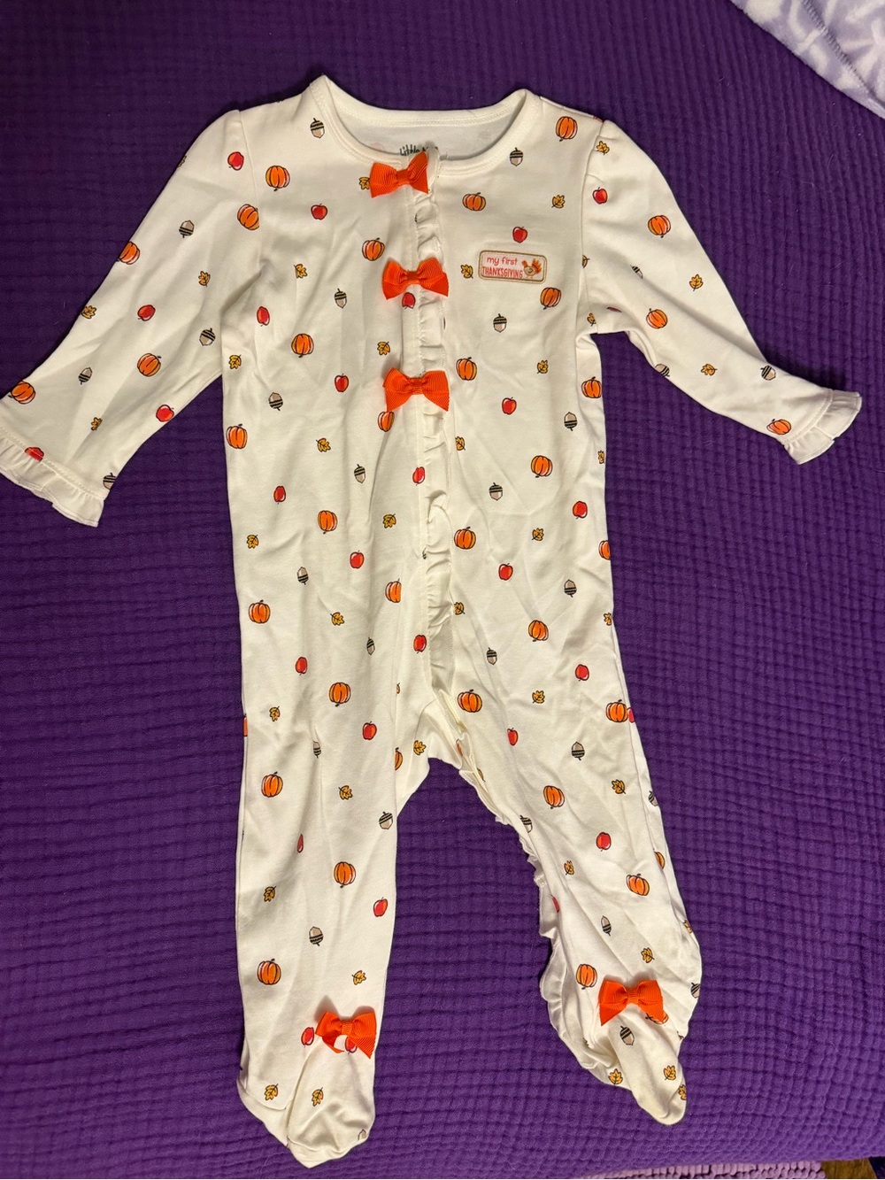 My First Pumpkin Print Footed One-Piece - Orange on Cream
